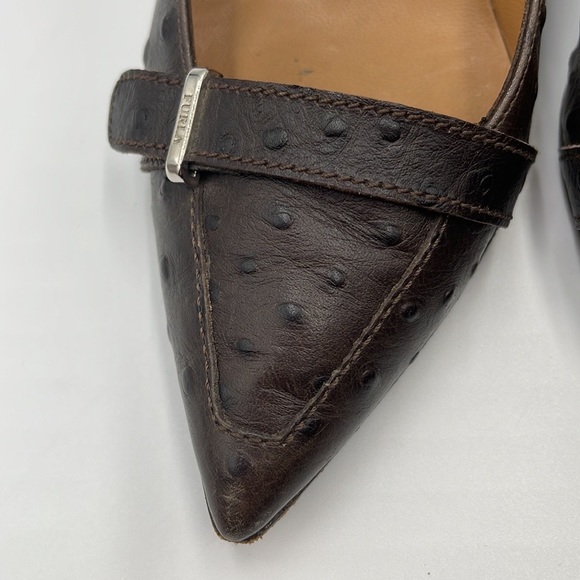 Furla Ostrich Brown Leather Pointed Toe Heels - Picture 4 of 9